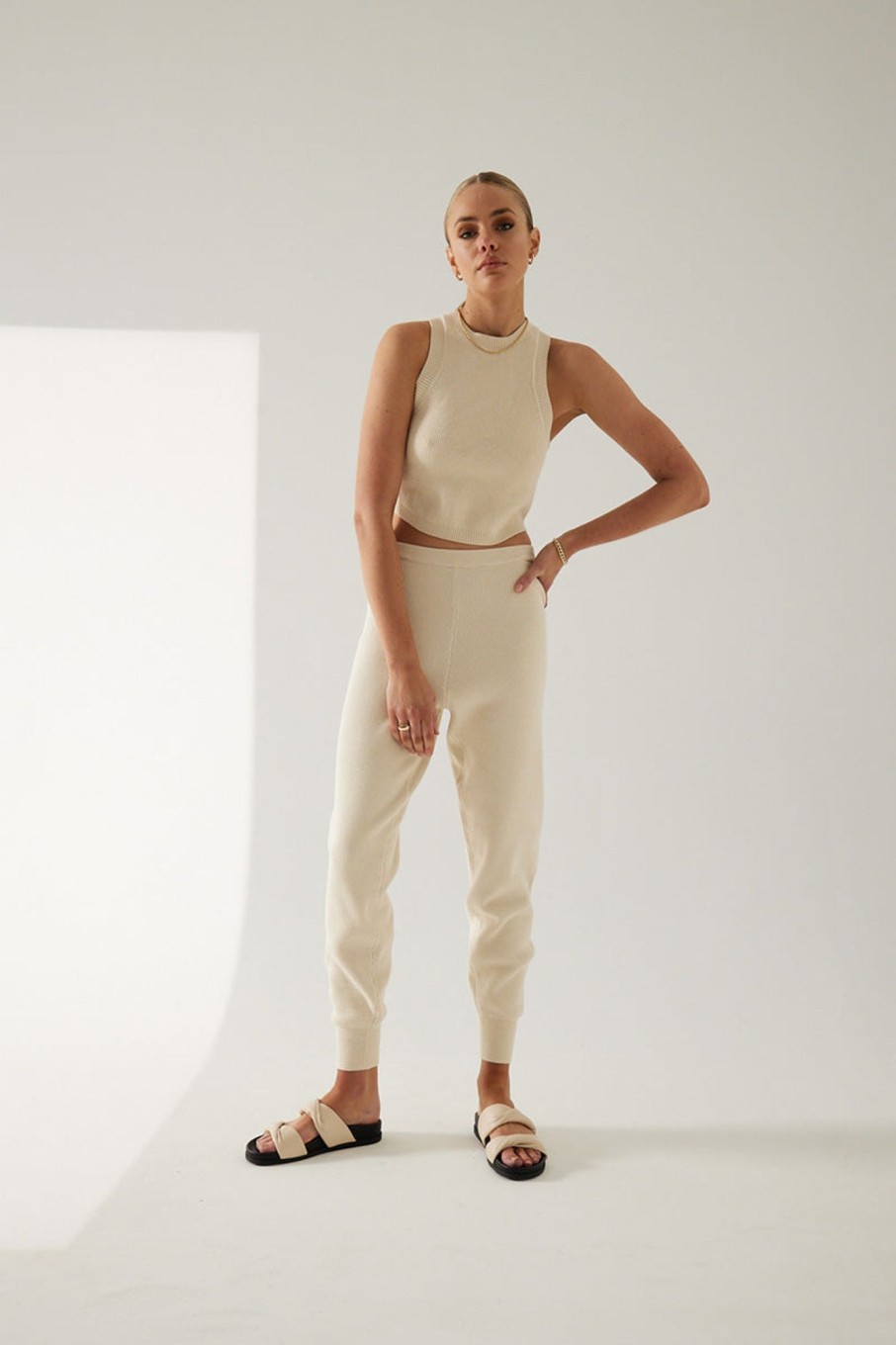 Knitwear SOVERE | Solace Knit Lounge Pant - Almond