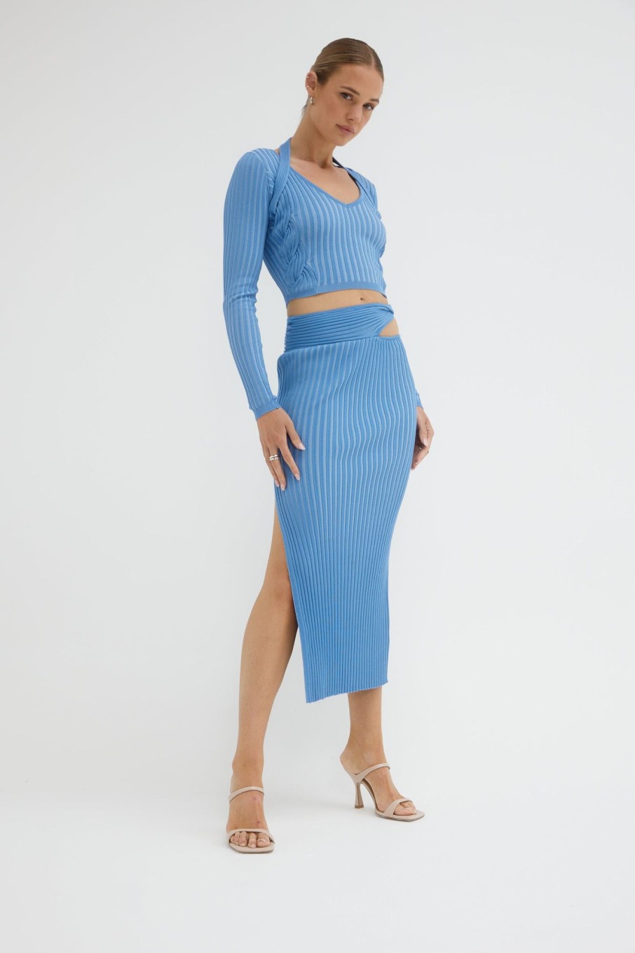 Knitwear SOVERE | Intwine Knit Skirt - Blue