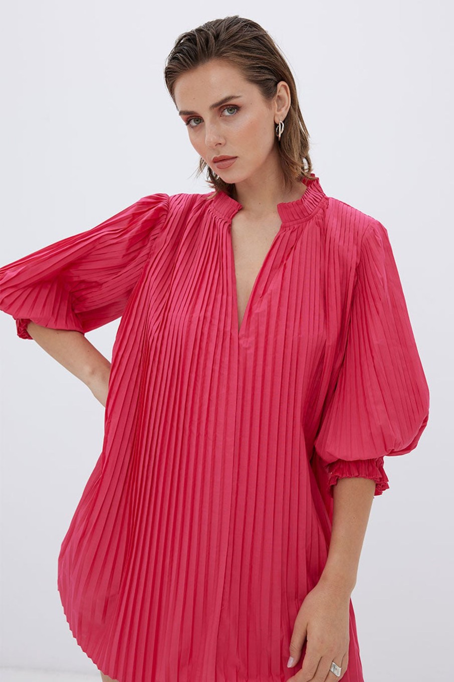 Dresses SOVERE | Oz Pleated Smock Dress - Cerise