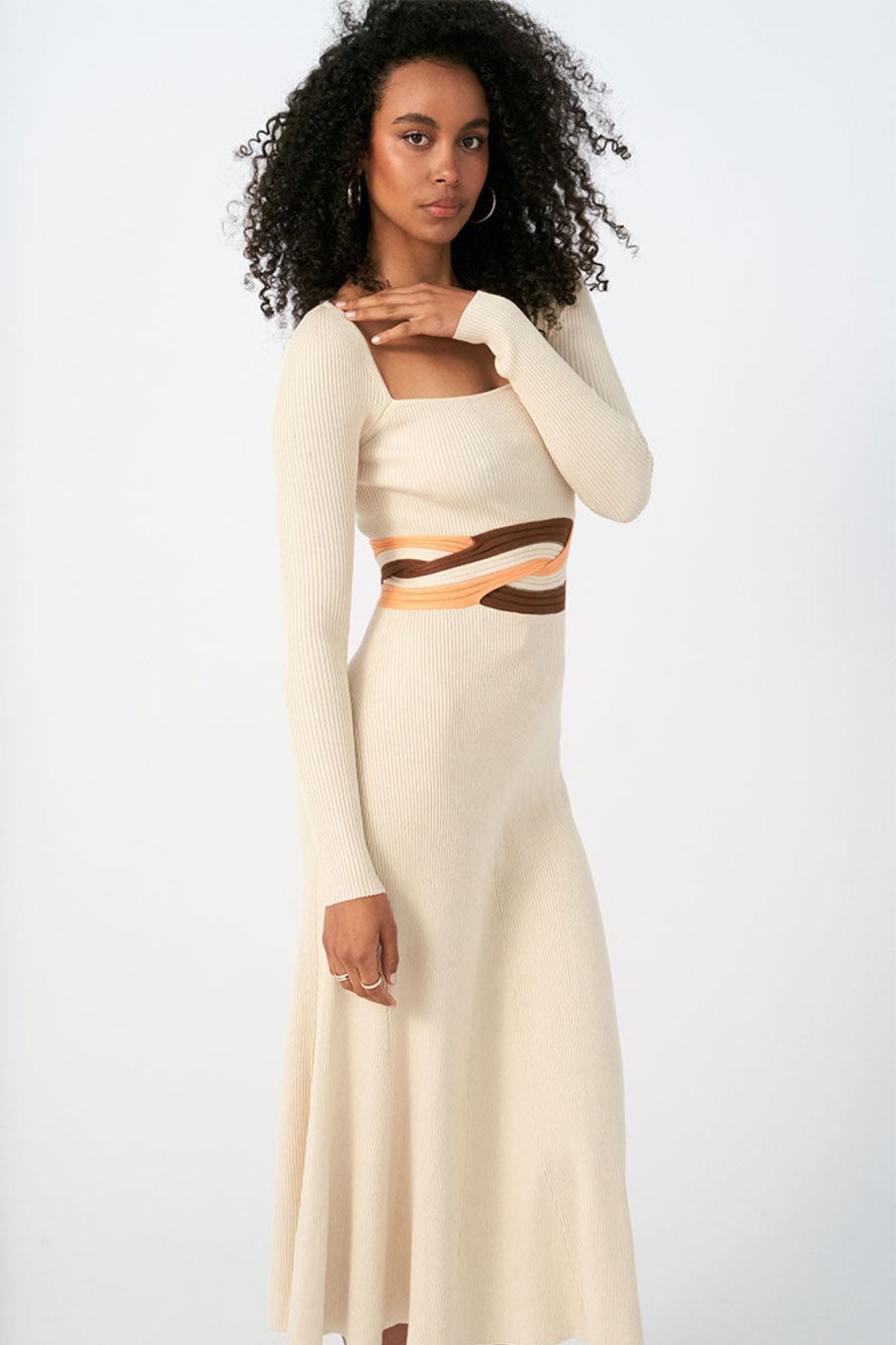 Dresses SOVERE | Inertia Knit Midi Dress - Cream / Moss