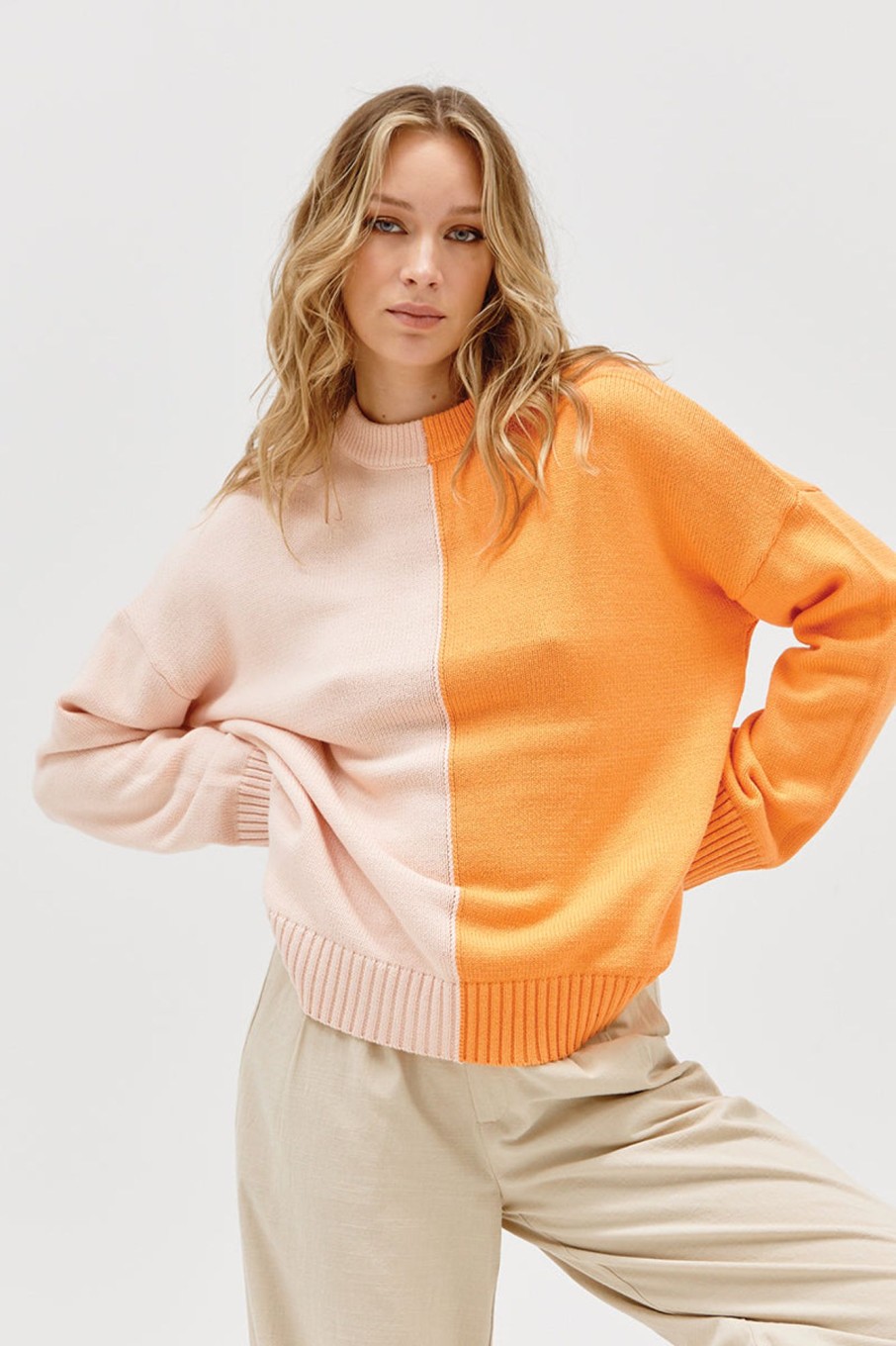 Women'S Clothing SOVERE | Bravo Splice Sweater - Mandarin Peach