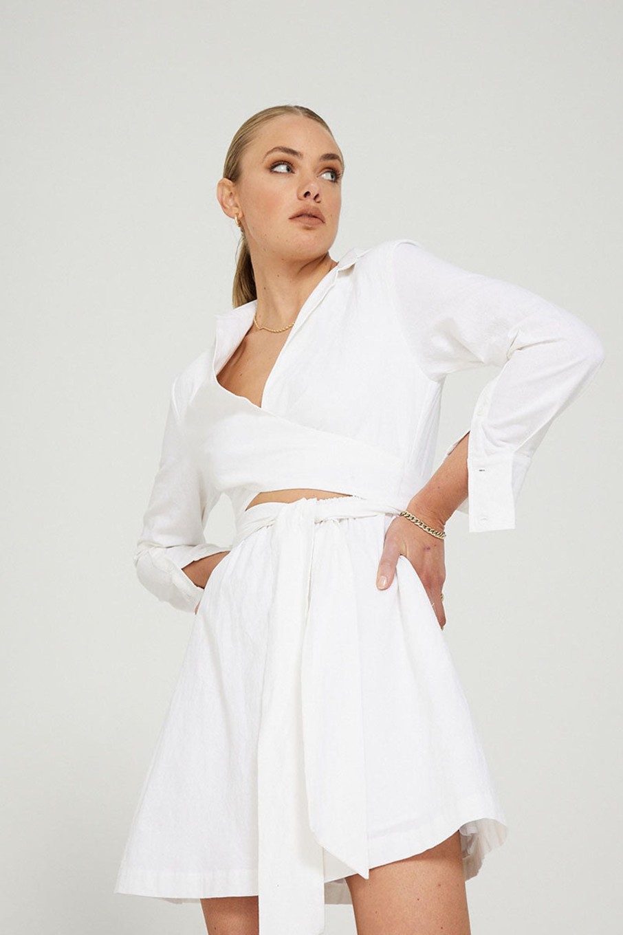 Dresses SOVERE | Alto Wrap And Tie Shirt Dress - Chalk