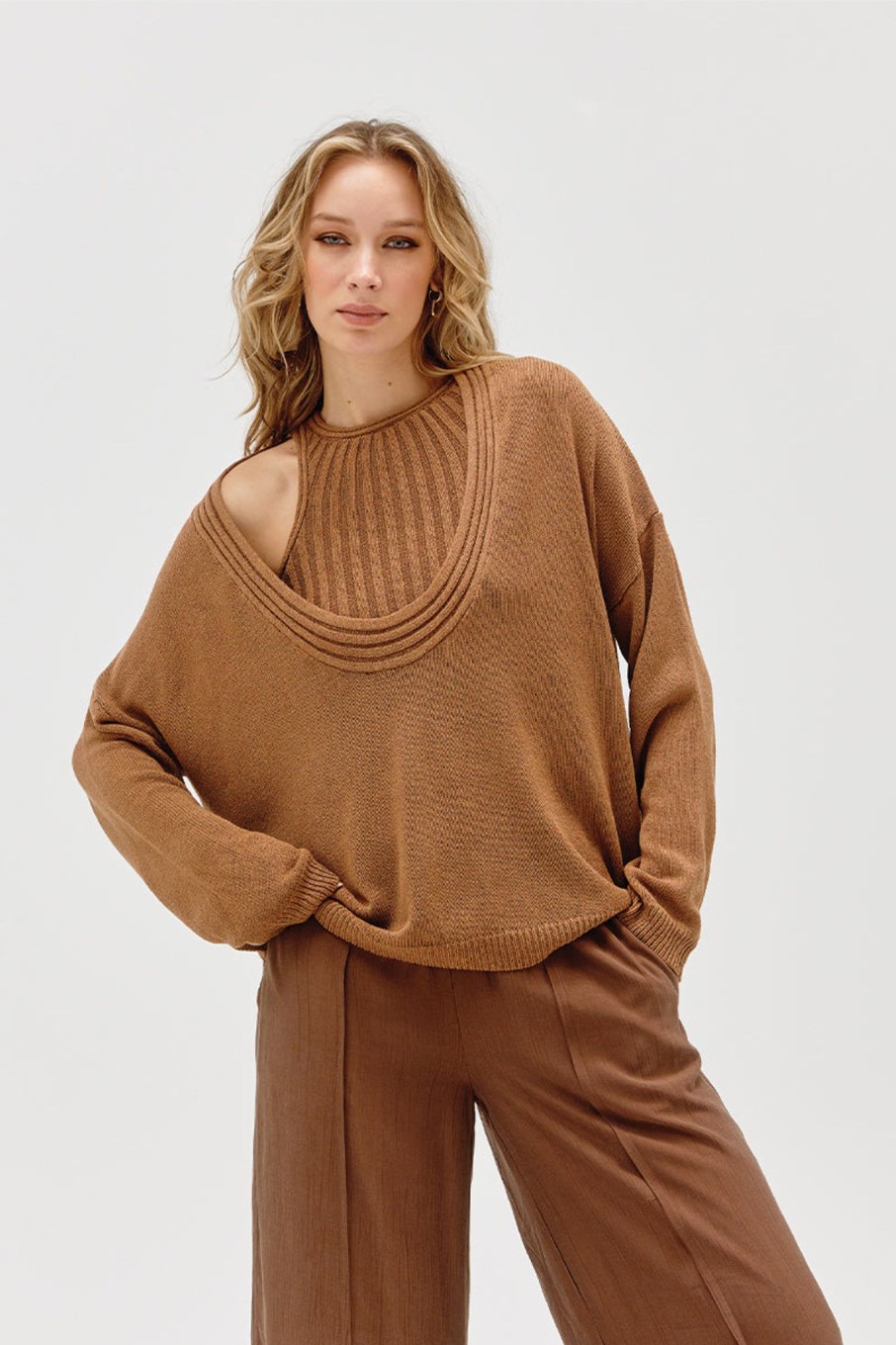 Knitwear SOVERE | Caught Combo Knit - Mocha