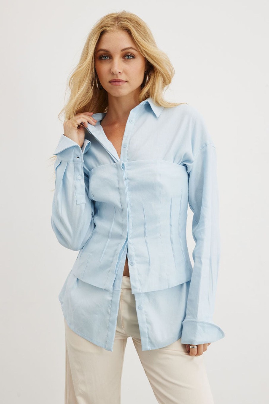 Women'S Clothing SOVERE | Alter Combo Bodice Shirt - Soft Blue